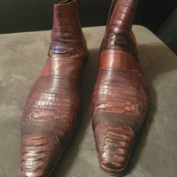 Jo Ghost size 45/Us12 brown leather snake and crock print main image 9